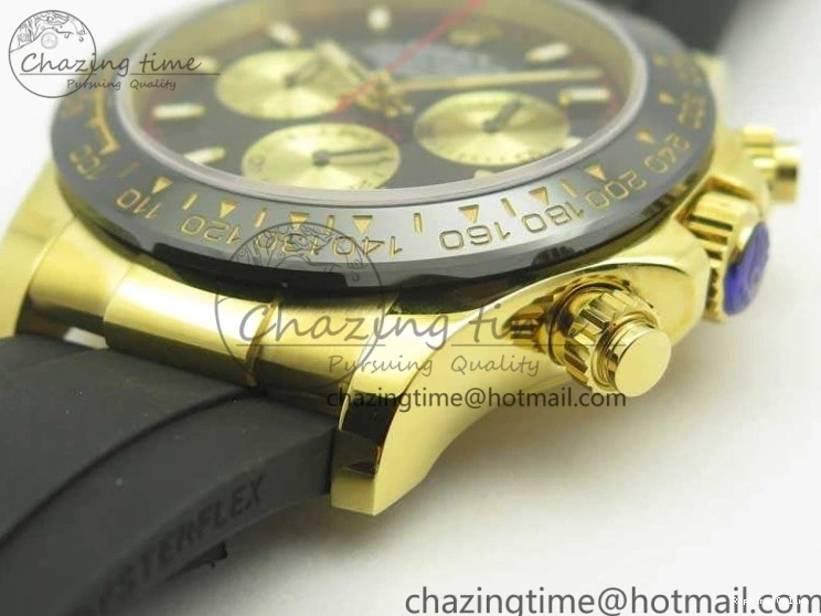0522 Chic Daytona 116518LN YG JH Best Black Gold Dial On Rubber Strap A4130 (Free XS Rubber ) 3458